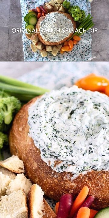 Spinach Dip is super easy and a wonderful appetizer and fun for the kids of all ages! Perfect as the center of yoru vegetable platter! #easy #cold #recipe #fresh  #appetizers #holidays #sourcream #HVRlove #Ad @hvranch Ranch Spinach Dip, Spinach Dip Appetizers, Spinach Dip Bread Bowl, Best Spinach Dip, Hot Spinach Dip, Fresh Appetizers, Low Carb Low Calorie, Bread Bowl Recipe, Creamy Spinach Dip