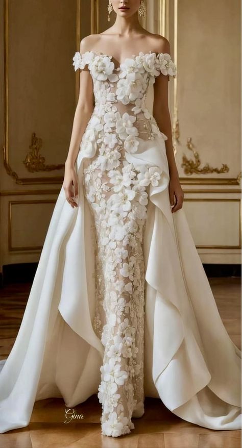 White Gown, 3d Flowers, Flowers Wedding, Bridal Gown, Appliques, Mermaid, Wedding Dresses, Wedding Dress, Lace