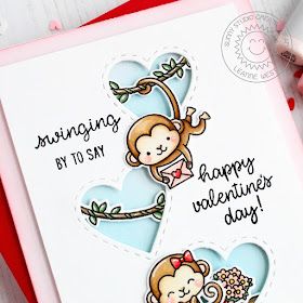 Monkey Valentine Cards, Monkey Valentine, Hearts Valentines Day, Cards Valentines, Sunnies Studios, Hearts Valentines, Valentines Day Card, Copic Coloring, Valentine Cards