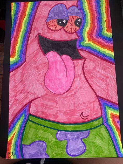 #trippy #spongebob #patrick #420 #hippie #art #artist #weed #colorful Trippy Spongebob Art, Trippy Spongebob, Trippy Cartoon, Spongebob Drawings, Spongebob Patrick, Crazy Funny Pictures, Crazy Funny, Tree Drawing, Hippie Art