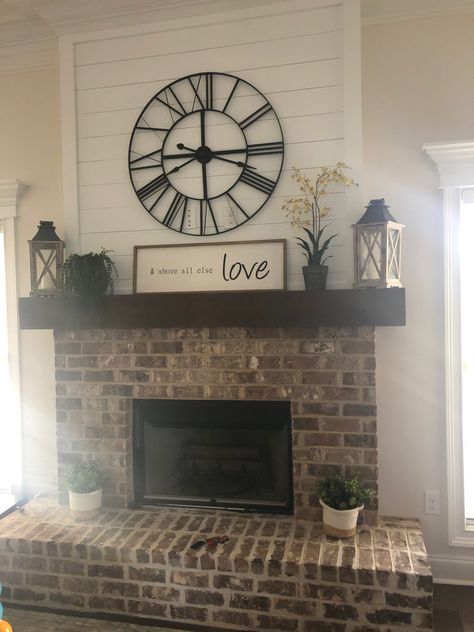 Clocks Above Fireplace Mantels, Fireplace With Clock Above, Mantel With Clock Decorating Ideas, Clock On Mantle, Fireplace Mantle Decor With Clock, Mantle Decor With Clock, Clock Above Fireplace, Window Pane Decor, Above Fireplace Decor