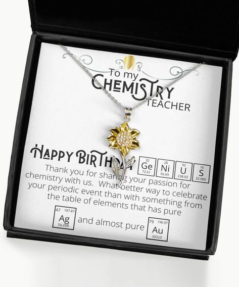 Chemistry Teacher Gift | Teacher Necklace | Teacher Appreciation Gift | Chemistry Card for Science Nerds | Chemistry Teacher Birthday Card - Sunflower Necklace: Weight: 0.14 oz Stunning .925 Sterling Silver necklace. AAAA grade cubic zirconia jewels set throughout the face of the sunflower. The petals are triple plated in 14K gold. Polished to perfection. The pendant is 1.38 inches (35mm) in length. Teachers Day Card For Chemistry Teacher, Happy Birthday Chemistry, How To Wish Birthday, Teacher Birthday Card, Teacher Necklace, Happy Teachers Day Wishes, Happy Teachers Day Card, Chemistry Teacher Gift, Teachers Necklace