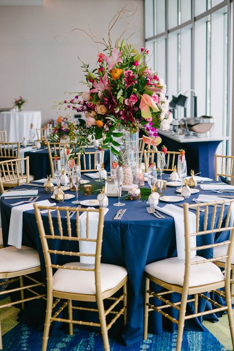 Navy Blue Table Linens Wedding, Navy Tablecloth Wedding Round Tables, Navy Tablecloth Wedding, Blue Tablecloth Wedding, Wedding Planner Office Decor, Hotel Ballroom Wedding, Chiavari Chairs Wedding, Wedding Planner Office, Navy Tablecloth