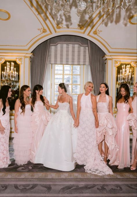 Elegant Modern Chic Light Pink And White Wedding Ideas, Love Shack Fancy Wedding Dress, Pink Backyard Wedding, Pink Wedding Theme Bridesmaid Dress, Velvet And Satin Bridesmaid Dresses, Maid Of Honor Dress Pink, Loveshackfancy Wedding, Mismatched Bridesmaid Dresses Pink, Shades Of Pink Bridesmaids