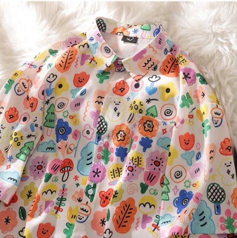 Colorful Drawing Full Printed Shirt on Storenvy Andro Fashion, Queer Clothes, Colorful Drawing, Clown Clothes, Gay Outfit, Artsy Outfit, Cute Drawing, Cool Buttons, Clothing Hacks