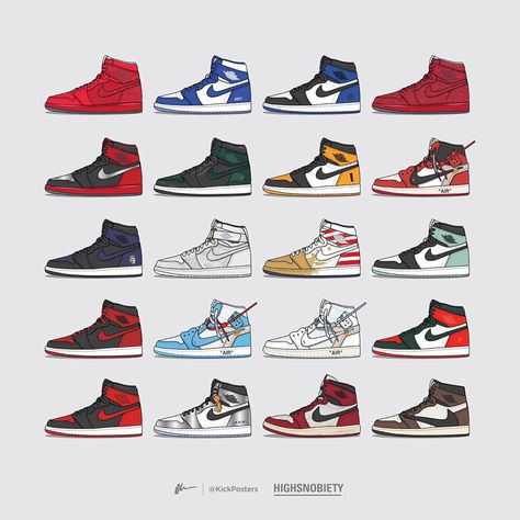 Pick your top 3 Air Jordan 1s from this list! 💬👇🏻 Comment below — Here’s a bunch of Air Jordan 1 illustrations I recently did for @highsnobiety! We tapped into @StockX data to find out which colorways are the most valuable on the secondary market. Check out the article by hitting the link in my bio! ✌🏻 — Jordan 1 Colorways, Hypebeast Fashion, Air Jordan 1s, Jordan 1s, Shoe Design, Air Jordan 1, Jordan 1, Converse Sneaker, Air Jordan