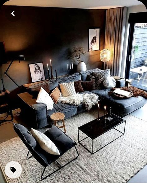 Dark Living Rooms, Black Living Room, Living Room Decor Cozy, Living Room Decor Modern, Decor Home Living Room, Living Room Decor Apartment, Boho Living Room, Living Room Inspo, Apartment Living Room