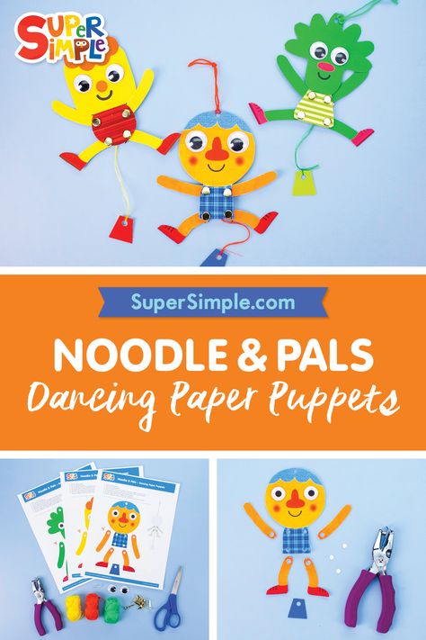 A simple movement toy to enjoy at any age. Make them dance along to their hit "My Happy Song!" Noodle And Pals, Puppet Craft, Craft Instructions For Kids, Simple Songs, Kindergarten Songs, Super Simple Songs, The Noodle, Teaching Shapes, Puppets Diy