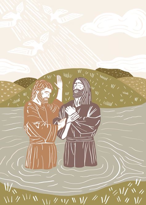 Gospel Illustration, Jesus Baptism, Jesus Illustration, Christian Drawings, Faith Based Art, Scripture Wallpaper, Jesus Book, Christian Backgrounds, Pictures Of Christ