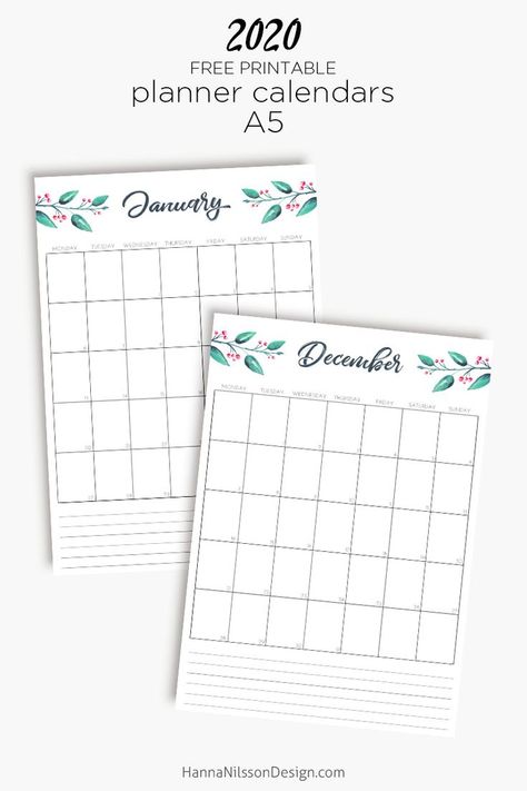 2020 Free printable planner Calendar | Download one of our beautiful yearly A5 calendars for free and print at home | The 2020 calendar is available in two different designs: Leaf branch or Floral. Pick your favorite or alternate throught the year. | #planner #2020 #calendar #printable #freeprintable #floral Planner Calendar Printables, Free Printable Planner, Calendar Download, Printable Calendars, Year Planner, Unique Calendar, Home Management Binder, Monthly Planner Printable, 2020 Calendar