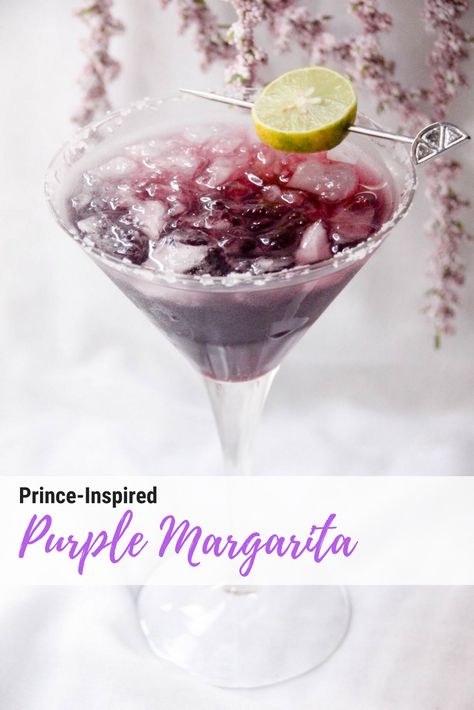 The Purple Margarita Inspired by Prince Purple Margarita Recipe, Purple Appetizers, Purple Margarita, The Perfect Margarita, Simple Syrup Cocktails, Perfect Margarita, Prince Party, Cocktail Syrups, Mango Margarita