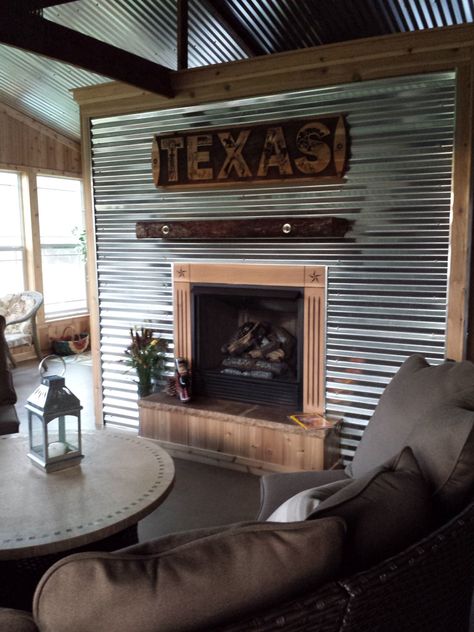 Western Wall Ideas, Western Basement Ideas, Ranch Glam Decor, Western House Ideas, Wood Stove Decor, Texas Interior Design, Western Interior Design, Stove Decor, Tin Ideas