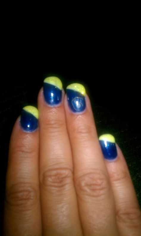 Milwaukee Brewer nails Milwaukee Brewers Nails, Brewers Nails, Milwaukee Brewers, Winter Nails, Milwaukee, Nail Ideas, Pretty Nails, Hair And Nails, Nail Designs