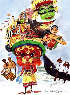 Abdul Salim Kochi: 2012 India Illustration, Paintings Landscape, Bond Paper Design, South Asian Art, Indian Art Paintings, Kochi, Interesting Facts, Indian Art, Asian Art