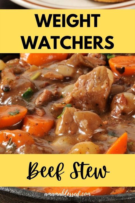 A bowl of beef stew sits on top of a table. Weight Watchers Beef Stew Crock Pot, Weight Watchers Slow Cooker Recipes, Weight Watchers Beef Stew, Weight Watchers Slow Cooker, Low Points Weight Watchers, Weight Watchers Food Points, Weight Watchers Crock Pot Recipes, Weight Watchers Meals Dinner, Weight Watchers Menu