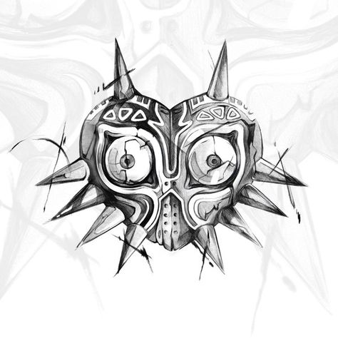 Tattoo design Majora's Mask Tattoo, Bro Tattoos, Zelda Drawing, Zelda Tattoo, Cute Simple Tattoos, Outline Tattoo, Mask Drawing, Mask Tattoo, Gaming Tattoo