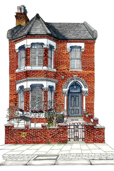 Watercolour House, Paint House, London Houses, Watercolor House Portrait, House Portrait, Detailed Illustration, House Illustration, London House, House Portraits