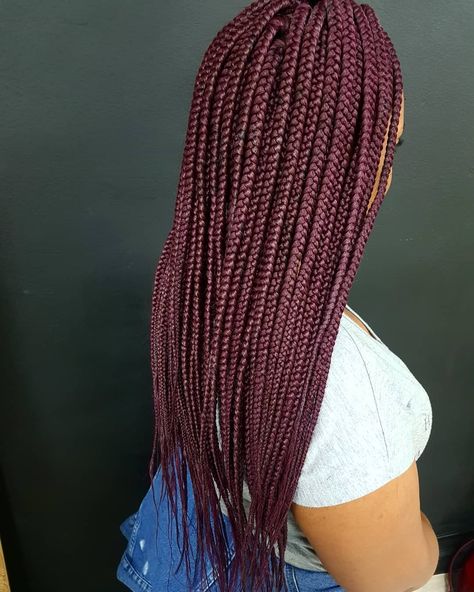 99j Box Braids, Burgundy Box Braids Medium, Box Braids Maroon, Box Braids Vermelho, Box Braids Purple, Big Box Braids, Braids Styles, African Braids, Braid Styles