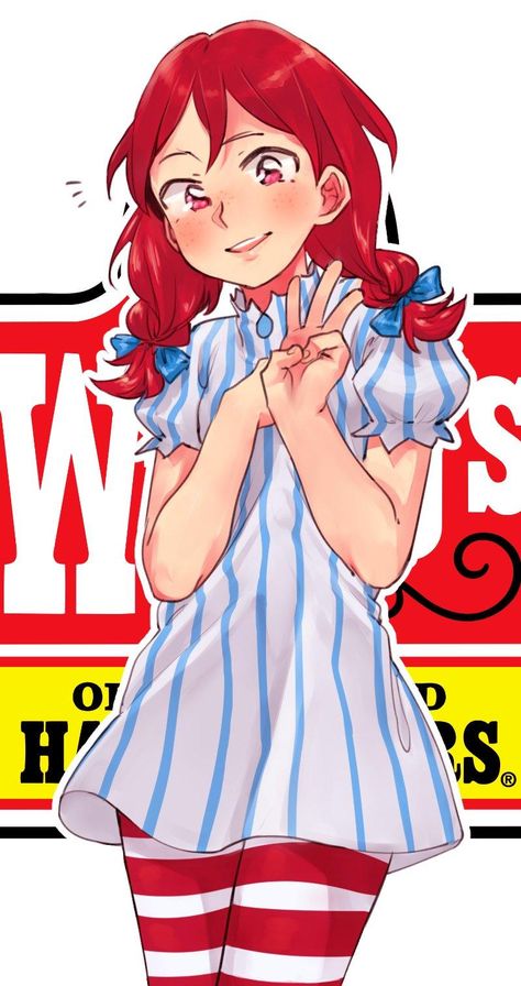 Smug fast food girl | Smug Wendy's | Know Your Meme Fast Food Fanart, Anime Fast Food, Wendy's Girl, Wendy Anime, Wendys Girl, Chibi Mascot, Wendy Fast Food, Wendy's Burger, Food Fanart