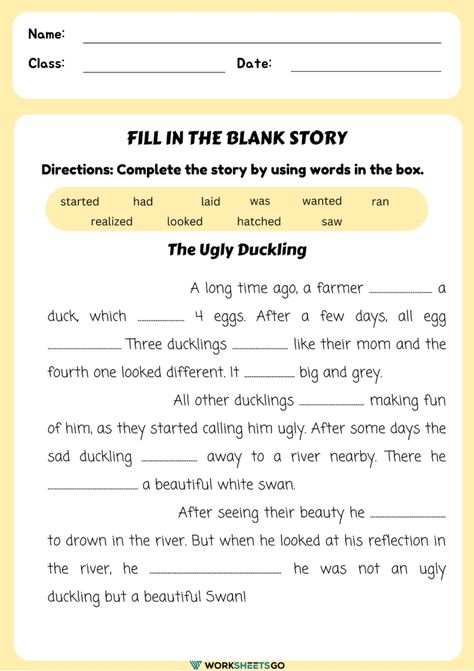 Story Filling Worksheet, Writing A Story Worksheet, Fill In The Blanks Worksheets For Kids, Story Completion Worksheets, Complete The Story Worksheet, Fill In The Blank Story, Fill In The Blanks Story, Fill In The Blanks Worksheets, Story Telling Pictures