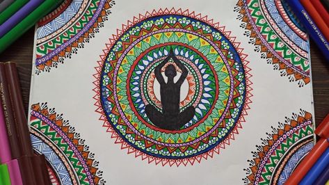 How to draw Yoga day drawing|| International Day of Yoga using mandala design - step by step guide International Yoga Day Mandala Art, International Yoga Day Drawing, Yoga Day Drawing, International Day Of Yoga, Yoga Drawing, Yoga Daily, Sketches Pencil, International Yoga Day, Art Drawings Sketches Pencil