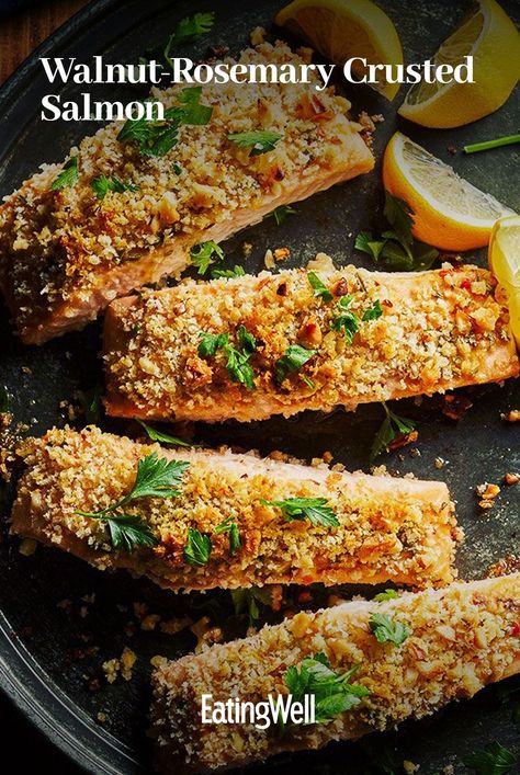 This walnut-crusted salmon is a good source of omega-3 fatty acids. Pair this easy recipe with a simple salad and a side of roasted potatoes for dinner. #healthyeating #healthyfoods #healthylifestyle #healthyrecipes#dinner#dinnerideas#supperideas#dinnerrecipes#healthydinnerideas#healthydinnerrecipes Walnut Crusted Salmon, Potatoes For Dinner, Low Salt Recipes, Salt Recipes, Simple Salad, Easy Salmon Recipes, Low Salt, Crusted Salmon, Easy Salmon