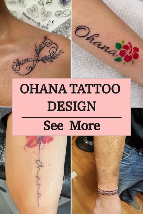 Ohana Tattoo Design Hawaiian Word Tattoos For Women, Ohana Wrist Tattoo, Ohana Tattoo With Flower, Tattoos That Represent Family, Hawaiian Tattoos For Women, Ohana Tattoos, Ohana Tattoo Ideas, Hawaiian Flower Tattoos, Ohana Tattoo