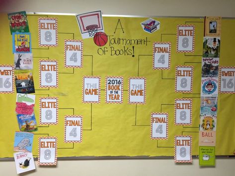 Book Madness: A Tournament of Books - The Brown Bag Teacher Battle Brackets, March Madness Bulletin Board, March Madness Book Tournament, March Madness Books, Tournament Of Books, School Library Decor, Scholastic Book Fair, March Book, Middle School Libraries