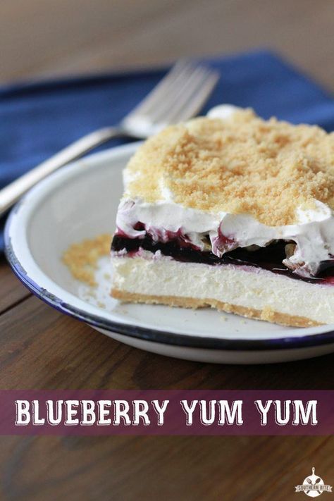 There's a reason this Blueberry Yum Yum is still one of the most popular recipes on Southern Bite!  It's easy and so delicious! #blueberry #nobake #easy #recipes #dessert #southernbite Layered Dessert Recipes, Blueberry Yum Yum, Lorna Doone, Blueberry Desserts, Layered Desserts, Pudding Desserts, Blueberry Recipes, Yummy Sweets, Food Cakes