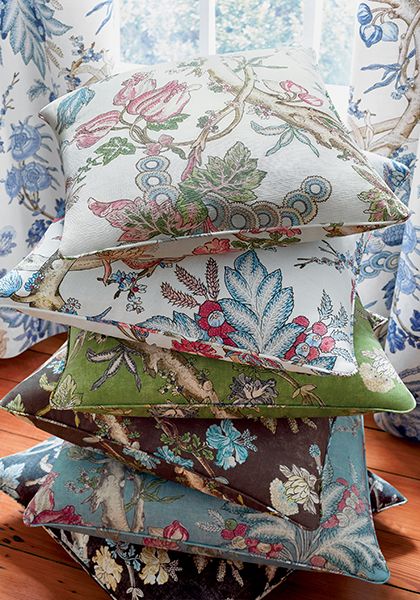 Chatelain from Heritage Thibaut Pillows, French Country Pillow, Construction Wallpaper, Country Pillows, Blue And White Pillows, Large Scale Floral, Porcelain Wall Tile, Flower Motifs, Allover Pattern