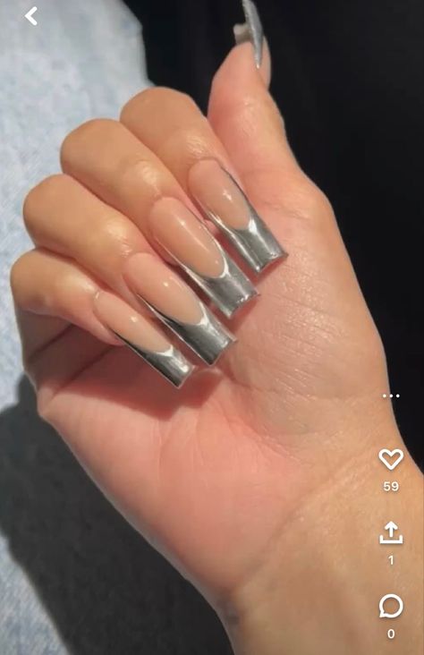 Tapered Square Nails, Tapered Square, Long Square Acrylic Nails, Metallic Nails, Bling Acrylic Nails, Silver Nails, Square Acrylic Nails, Luxury Nails, Fire Nails