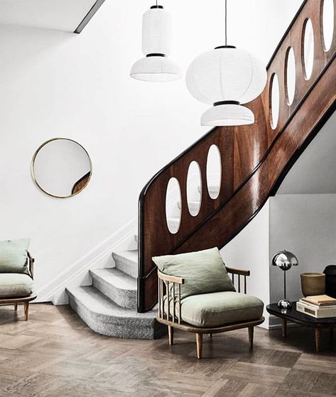 The staircase of our dreams ☁️. // Styling by @sophie.brunner.studio. // 📸 by @schonnemann. Space Copenhagen, Stair Case, Lan Can, Isamu Noguchi, Interior Stairs, Stair Railing, Staircase Design, Stairs Design, Rice Paper