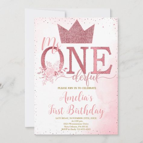 One Derful First Birthday Girl, Little Miss Onederful Birthday Girl, Little Miss Onederful, Onederful Birthday, Birthday Party Girl, First Birthday Girl, First Birthday Invitations, Girl First Birthday, Party Girl