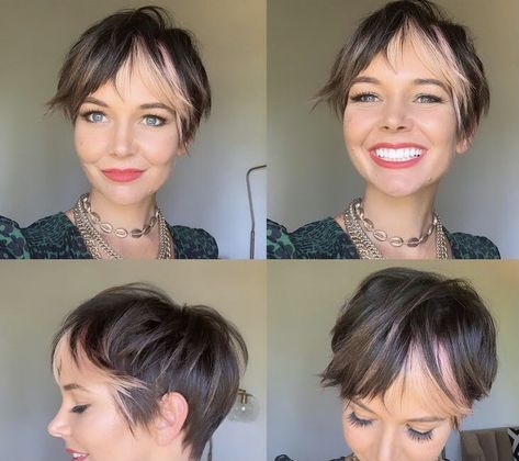 Color Block Pixie Hair, Bixie Colour Hair Colors 2023, Blond Cenușiu, Cute Short Hair, Color Block Hair, Hair Challenge, Short Hair Pixie Cuts, Hair Color Pink, Penteado Cabelo Curto