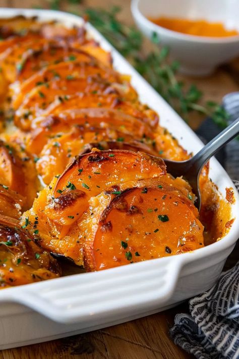 Garlic Butter Scalloped Sweet Potatoes, Sweet Potato And White Potato Recipes, Garlic Butter Sweet Potato, Garlic Sweet Potato Mash, Roasted White Sweet Potatoes, Make Ahead Sweet Potato Recipes, Baked Sweet Potato Oven, Savory Sweet Potatoes, Food Moodboard