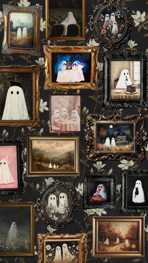 #ghost #family #vintage #halloween Ghost Family Portrait, Vintage Halloween Art Wallpaper Iphone, Vintage Halloween Art Wallpaper, Phone Background Winter, Halloween Art Wallpaper, Phone Collage Wallpaper, Whimsigoth Wallpaper, Ghost Collage, Fancy Background