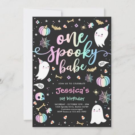 $3.08 | One Spooky Babe Cute Halloween Ghost 1st Birthday | Halloween Birthday Invitations | halloween, halloween birthday, halloween party, halloween ghost party, ghost birthday party, cute ghost party, pink halloween party, halloween 1st birthday, one spooky girl party, one spooky babe birthday Ghost Birthday, Halloween 1st Birthdays, Spooky One, Ghost Party, Cute Halloween Ghost, Halloween Birthday Party, Halloween Birthday Invitations, 1st Birthday Party Invitations, Spooky Cute