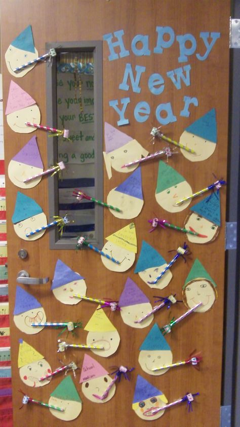 Classroom Door Classroom Door January, January School Door Ideas, Happy New Year Classroom Door Ideas, New Year Door Decorations For School, January Door Ideas For Classroom, New Years Classroom Door, Holiday Classroom Door Decorations, January Classroom Door Ideas, January Door Decorations Classroom