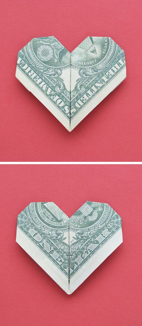 Money Hearts Dollar Bills, How To Fold A Dollar Bill Into A Heart, Fold Money Into Heart, Heart Dollar Origami, How To Fold A Dollar Into A Heart, How To Fold Money Into A Heart, Dollar Heart Origami, Money Origami Heart, Fold Dollar Bill