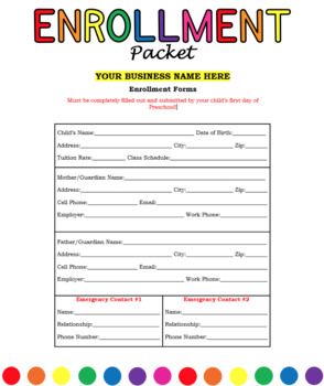 Enrollment Form, School Forms, Class Schedule, Preschool Teacher, Teachers Pay Teachers, Teacher Store, Business Names, Educational Resources, Kid Names