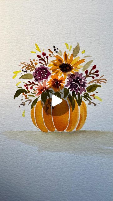 November Watercolor Ideas, Autumn Flowers Watercolor, Fall Water Coloring Ideas Easy, Cornucopia Watercolor, Thanksgiving Watercolor Cards, Fall Watercolor Ideas, Watercolor Fall Paintings, Fall Watercolor Cards, Fall Watercolor Paintings Easy