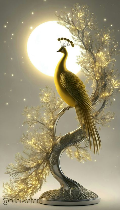 moon light , peacock art, golden peacock Good Night Status, Golden Peacock, Peacock Pictures, Creature Artwork, Peacock Art, Decoupage Vintage, Moon Light, Landscaping With Rocks, Peacocks