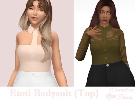 The Sims Resource - Etoti Bodysuit (Top) Women Kpop, Cc Top, Sims 4 Sims, Red Velet, Cc Sims4, Cc Folder, Sims Clothes, Cross Sweater, Collar Bodysuit