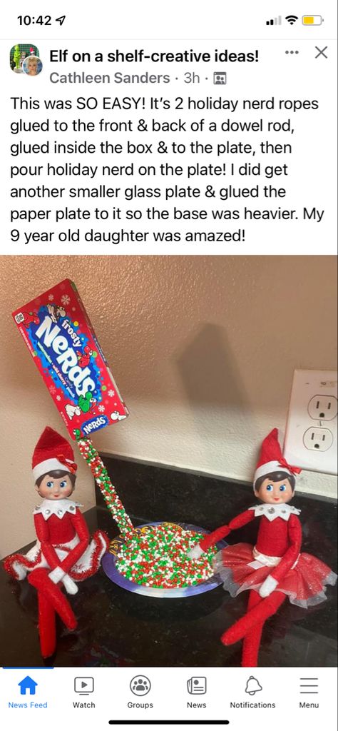 Elf On The Shelf Nerds Rope Sink, Nerds Rope, Elf Ideas, Jelly Bean, Inside The Box, Shelf Ideas, Glass Plates, Jelly Beans, On The Shelf