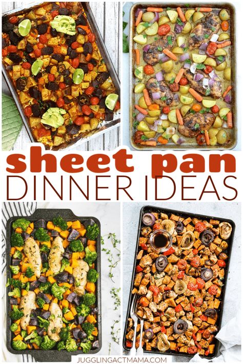 Easy Sheet Pan Dinners will become your go-to weeknight meal plan. Combine a protein, starch, and fresh veggies, pop it in the oven and you're done! It's just that simple. via @jugglingactmama Weeknight Meal Plan, Healthy Low Calorie Dinner, Pre Made Meals, Sheet Pan Dinners Chicken, Easy Sheet Pan Dinners, Sheet Pan Suppers, Protein Dinner, Sheet Pan Dinners Recipes, Pan Dinners