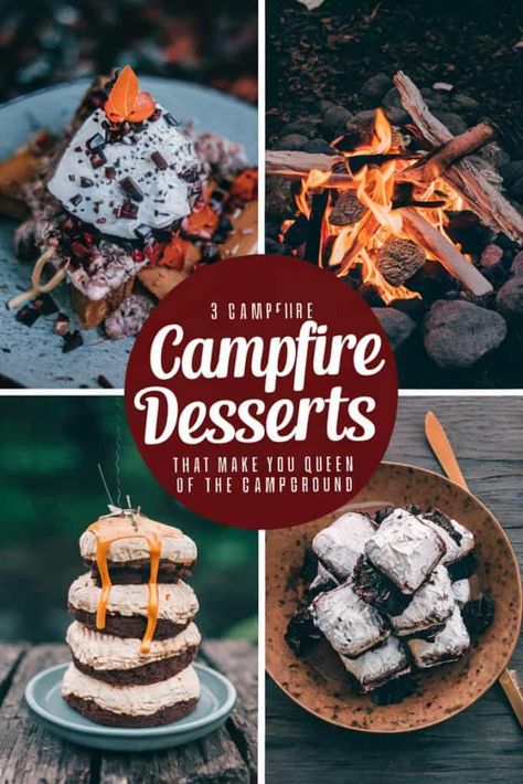 Campfire Dessert Ideas, Campfire Themed Desserts, Fire Pit Dessert Ideas, Fire Pit Desserts, Camping Desserts Campfire, Fire Desserts, Campfire Banana Boats, Cast Iron Skillet Cookie, Campfire Bananas