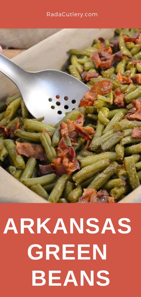 Arkansas Green Beans Crockpot, Arkansas Green Beans Recipes, Baked Green Beans Oven Crispy, Southern Veggies, Arkansas Green Beans, Smothered Green Beans, Thanksgiving Veggies, Beans Recipes, Green Beans Recipe