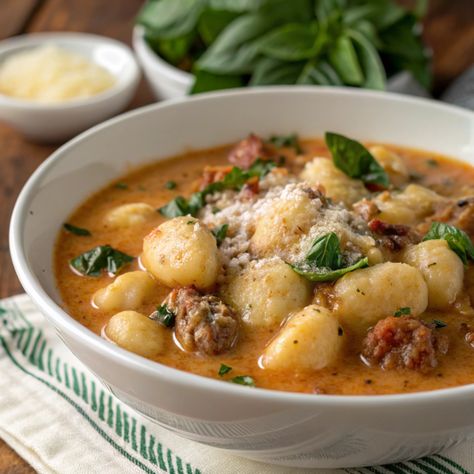 Creamy Gnocchi & Italian Sausage Soup - Lola Jay Yum! Italian Sausage Gnocchi Soup, Italian Sausage Gnocchi, Sausage Gnocchi Soup, Chicken Sausage Soup, Gnocchi Italian, Creamy Gnocchi, Sausage Gnocchi, Make Garlic Butter, Italian Chicken Sausage