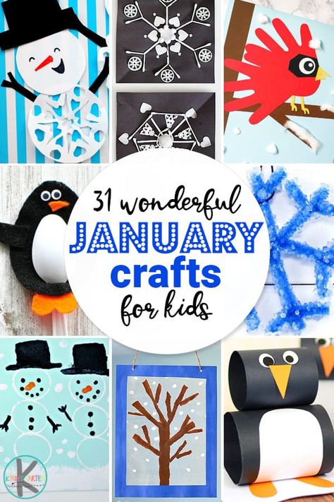 31 Wonderful January Crafts for Kids - get ready to have fun making winter crafts together with these snowman, penguin, snowflake, snow, and more cute crafts for kids #wintercrafts #januarycrafts #craftsforkids #preschoolcrafts January Crafts For Kids, January Craft, Snow Crafts, January Art, Winter Crafts Preschool, January Activities, Penguin Crafts, January Crafts, Preschool Winter