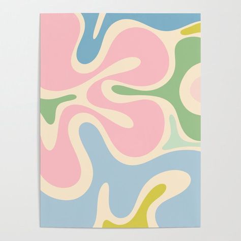 Smooth Contours Retro Modern Abstract Pattern Pastel Pink Blue Green Cream Poster by Kierkegaard Design Studio Simple Paint Patterns, Pink And Blue Poster, Cream Poster, Pastel Poster, Retro Kunst, Pastel Designs, Abstract Pattern Design, Graphic Poster Art, Pastel Print